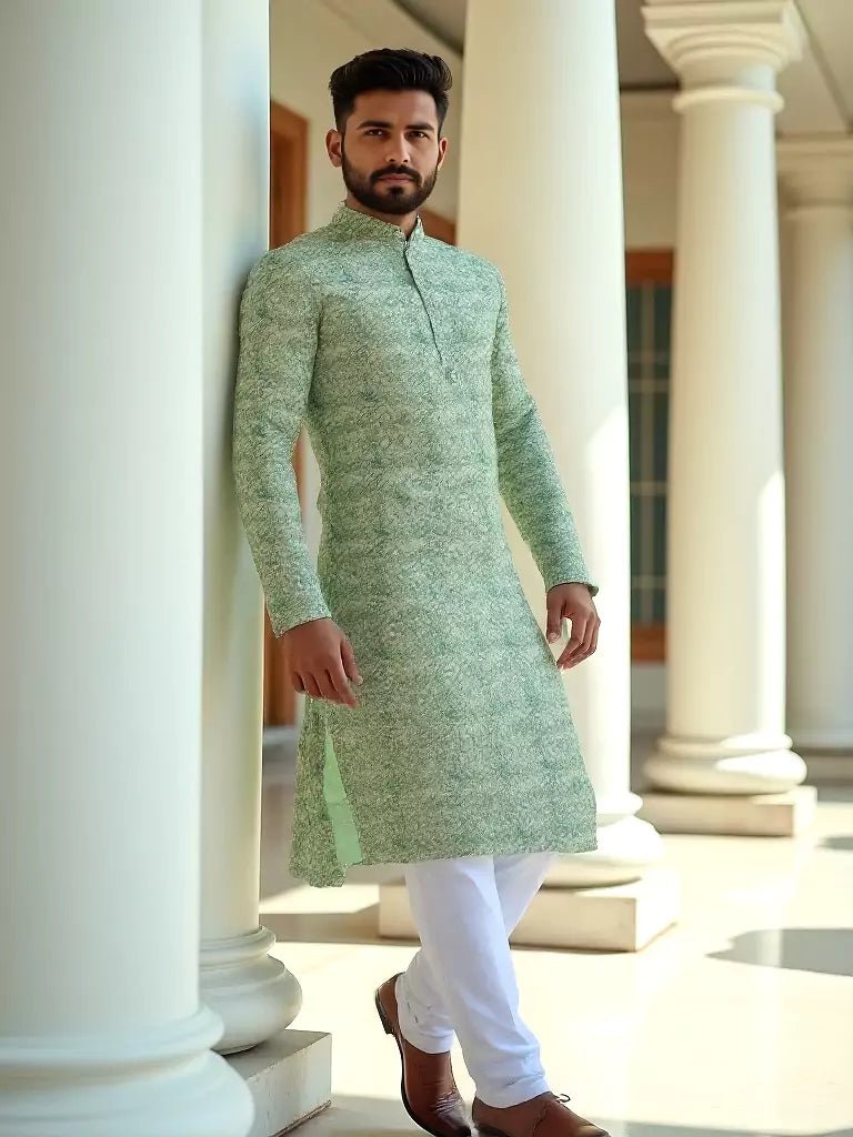 Image of Graphic Printed Cotton Green Kurta - South India Shopping Mall