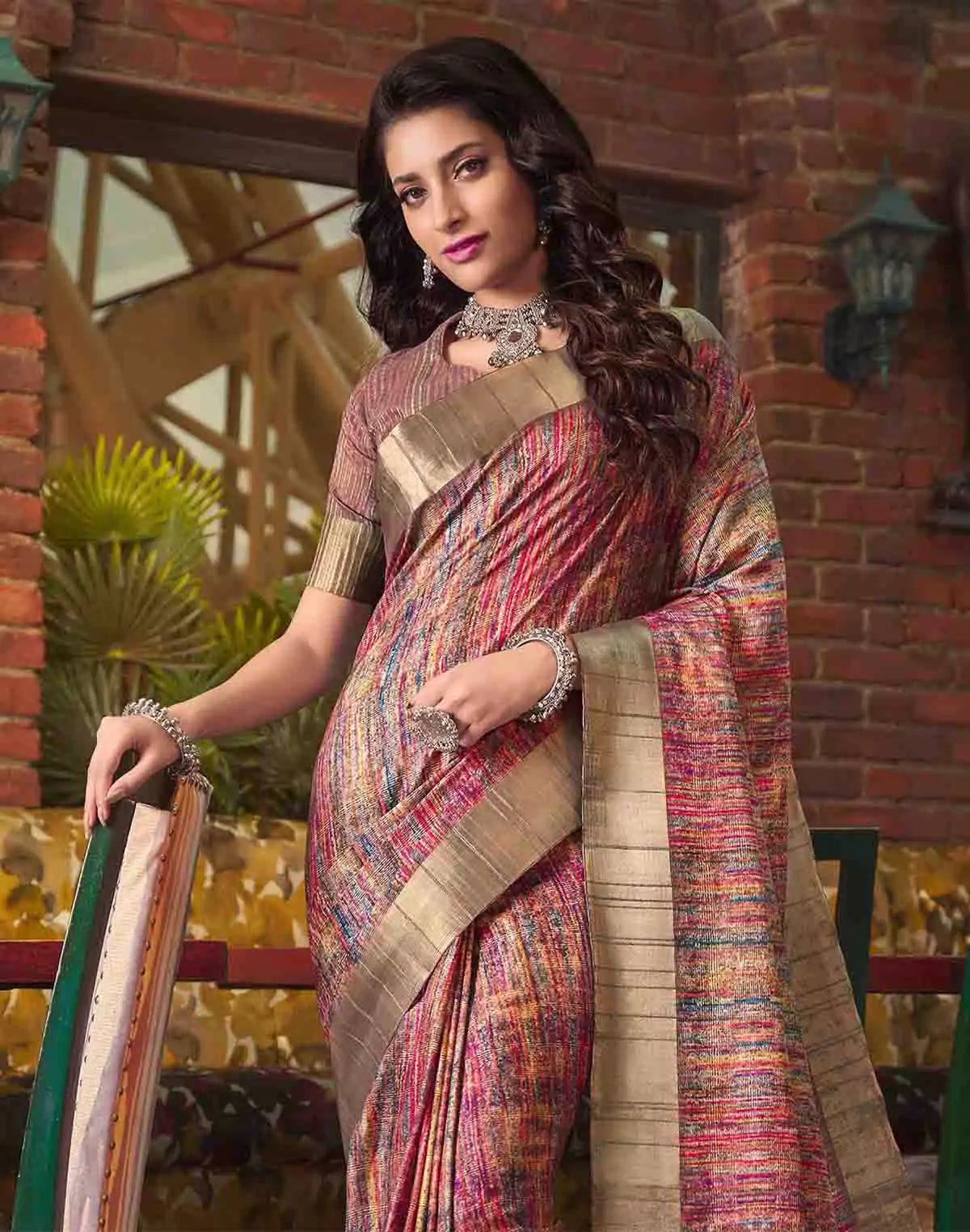 Image of Graphic Printed Tussar Silk Saree in Multi Color - South India Shopping Mall