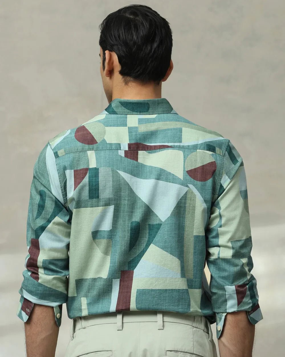 Image of Green Abstract Print Full Sleeve Cotton Shirt - South India Shopping Mall