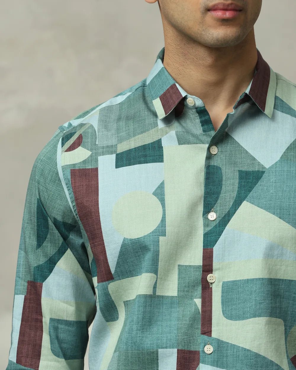 Image of Green Abstract Print Full Sleeve Cotton Shirt - South India Shopping Mall