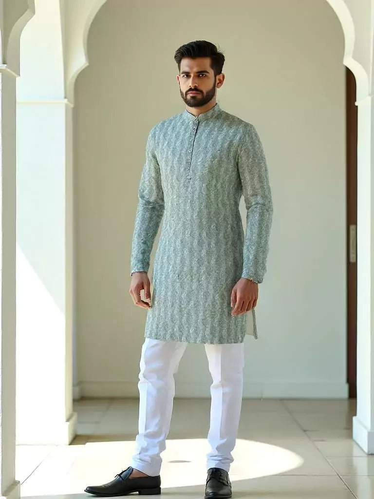 Image of Green All Over Botanical Print Cotton Kurta - South India Shopping Mall