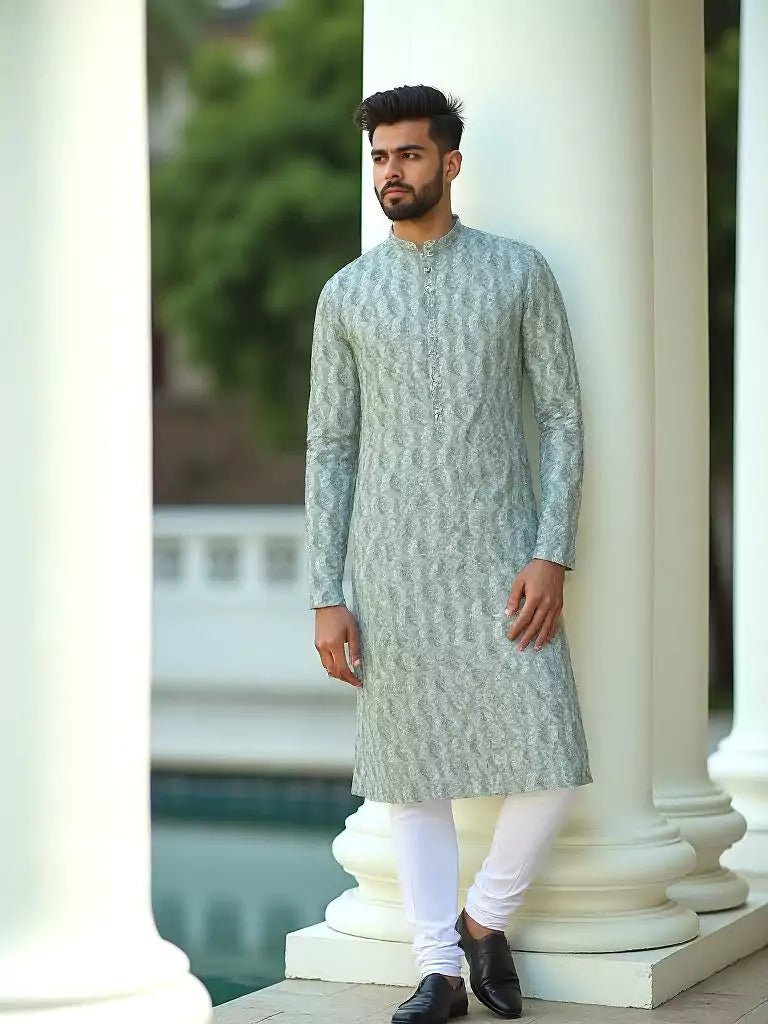 Image of Green All Over Botanical Print Cotton Kurta - South India Shopping Mall