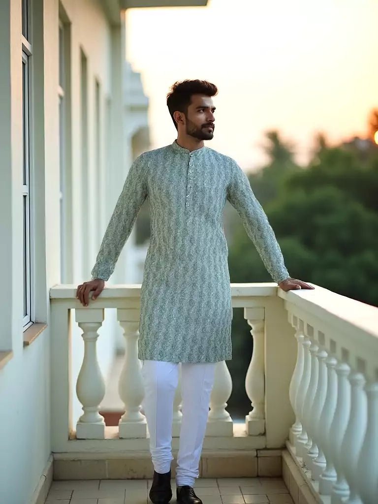 Image of Green All Over Botanical Print Cotton Kurta - South India Shopping Mall