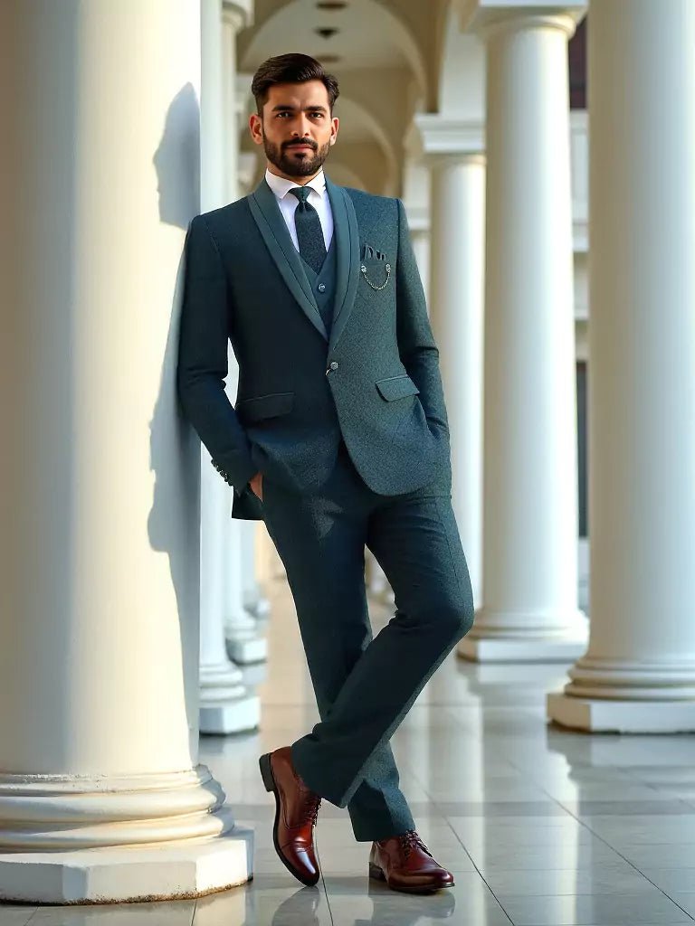 Image of Green All Over Self Floral Design Jacquard Designer Suit - South India Shopping Mall