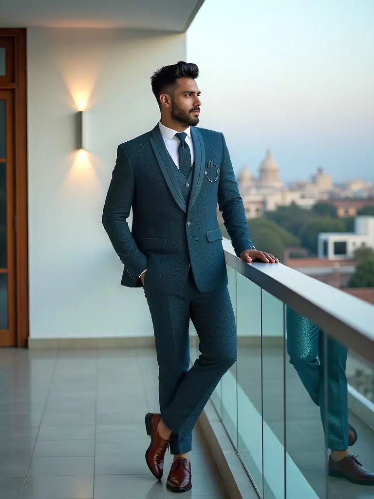 Image of Green All Over Self Floral Design Jacquard Designer Suit - South India Shopping Mall