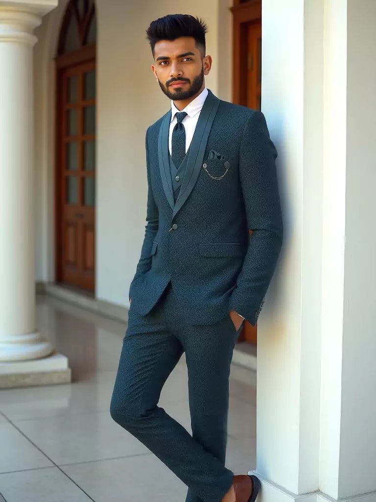 Image of Green All Over Self Floral Design Jacquard Designer Suit - South India Shopping Mall