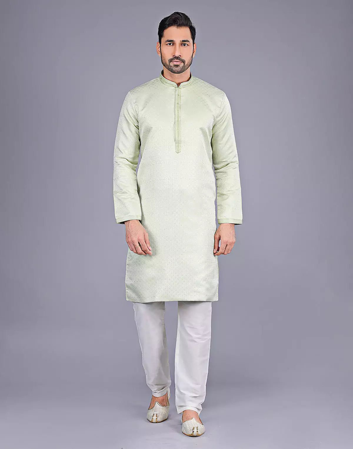 Image of Green All Over Self Highlighted Thread work Soft Silk Kurta Set - South India Shopping Mall