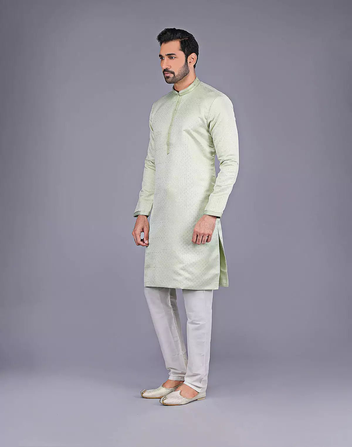 Image of Green All Over Self Highlighted Thread work Soft Silk Kurta Set - South India Shopping Mall