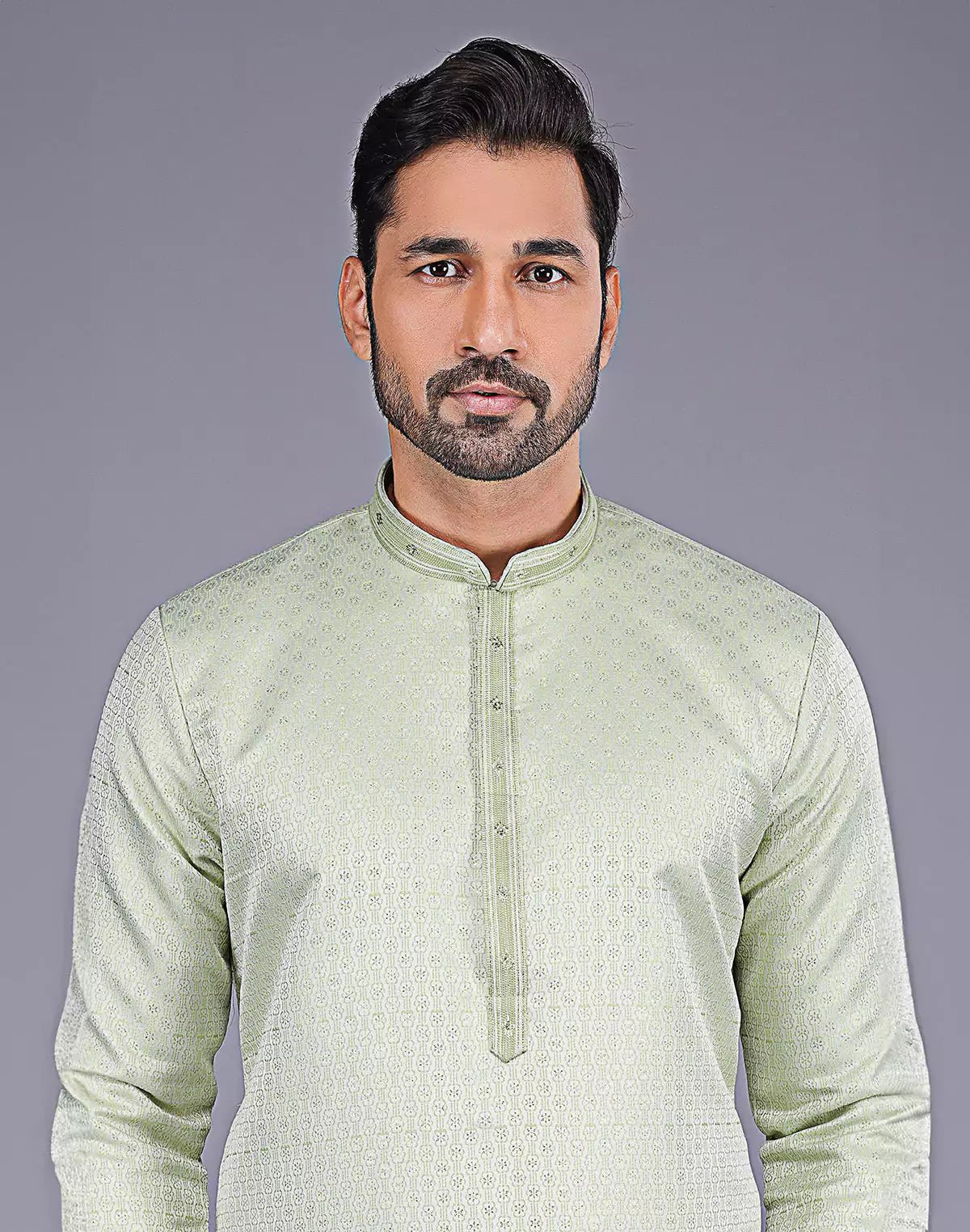 Image of Green All Over Self Highlighted Thread work Soft Silk Kurta Set - South India Shopping Mall