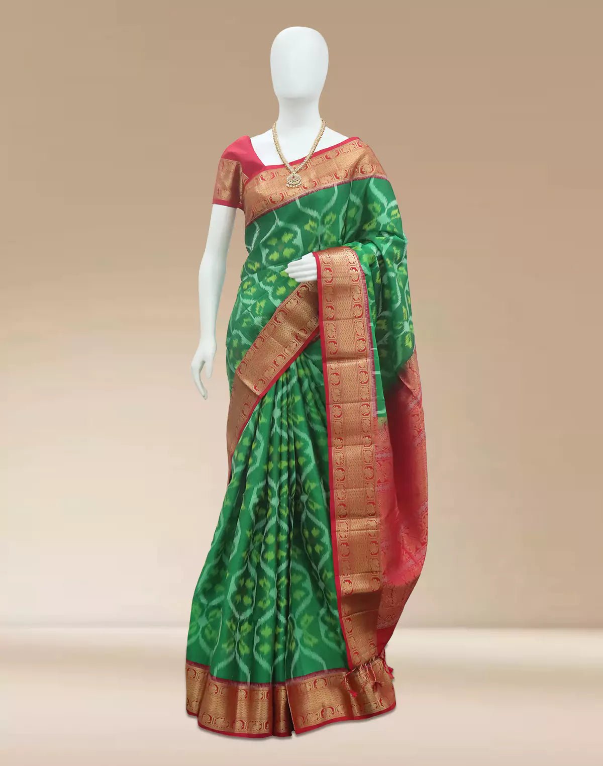 Green and Pink Coimbatore Pure Silk Saree with Contrast Blouse - South India Shopping Mall