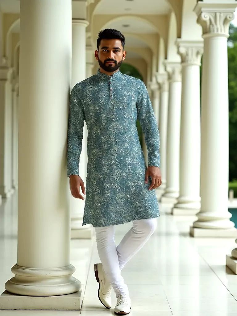 Image of Green Aztec Printed Cotton Kurta Pyjama Set - South India Shopping Mall