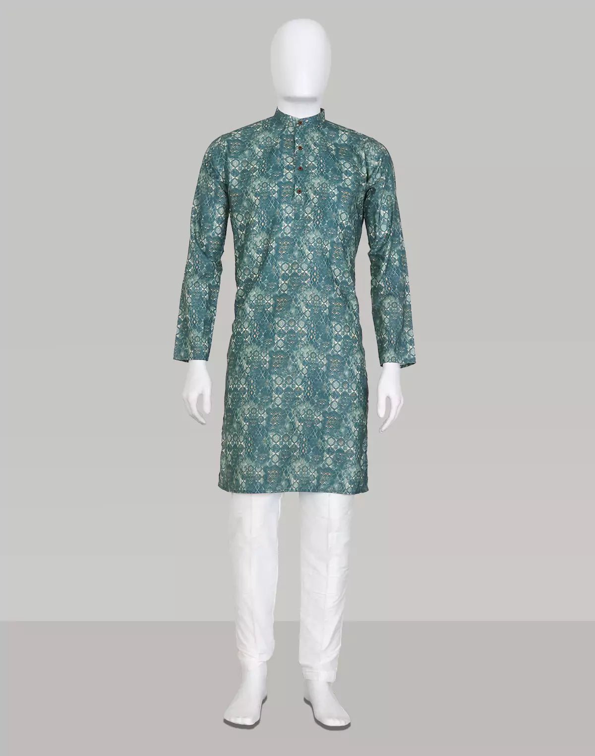 Image of Green Aztec Printed Cotton Kurta Pyjama Set - South India Shopping Mall