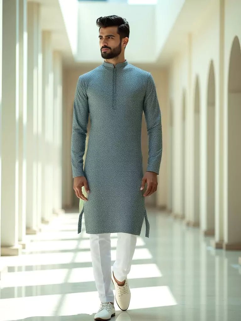 Image of Green Brocade Design Jacquard Kurta Set - South India Shopping Mall