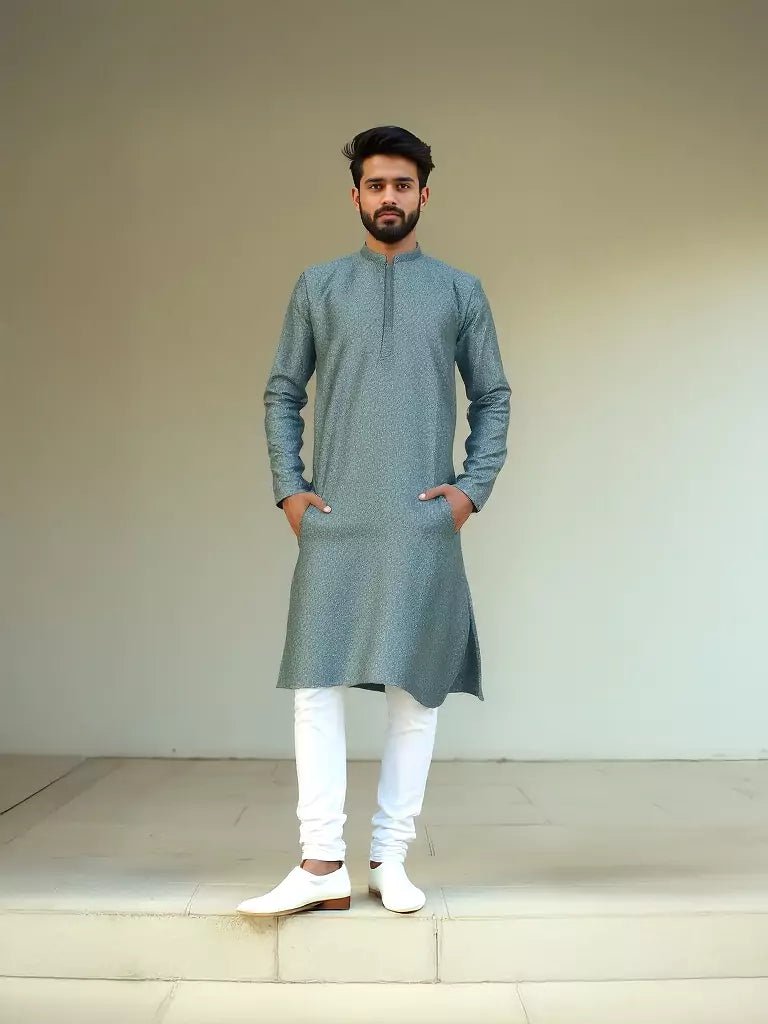 Image of Green Brocade Design Jacquard Kurta Set - South India Shopping Mall