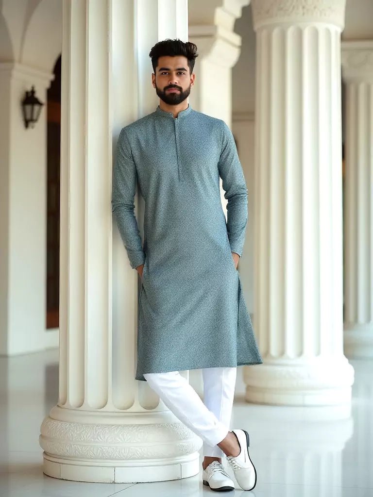 Image of Green Brocade Design Jacquard Kurta Set - South India Shopping Mall