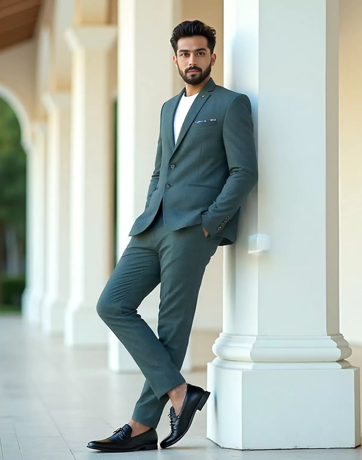 Green Classic Textured Polyester Viscose Blazer - South India Shopping Mall