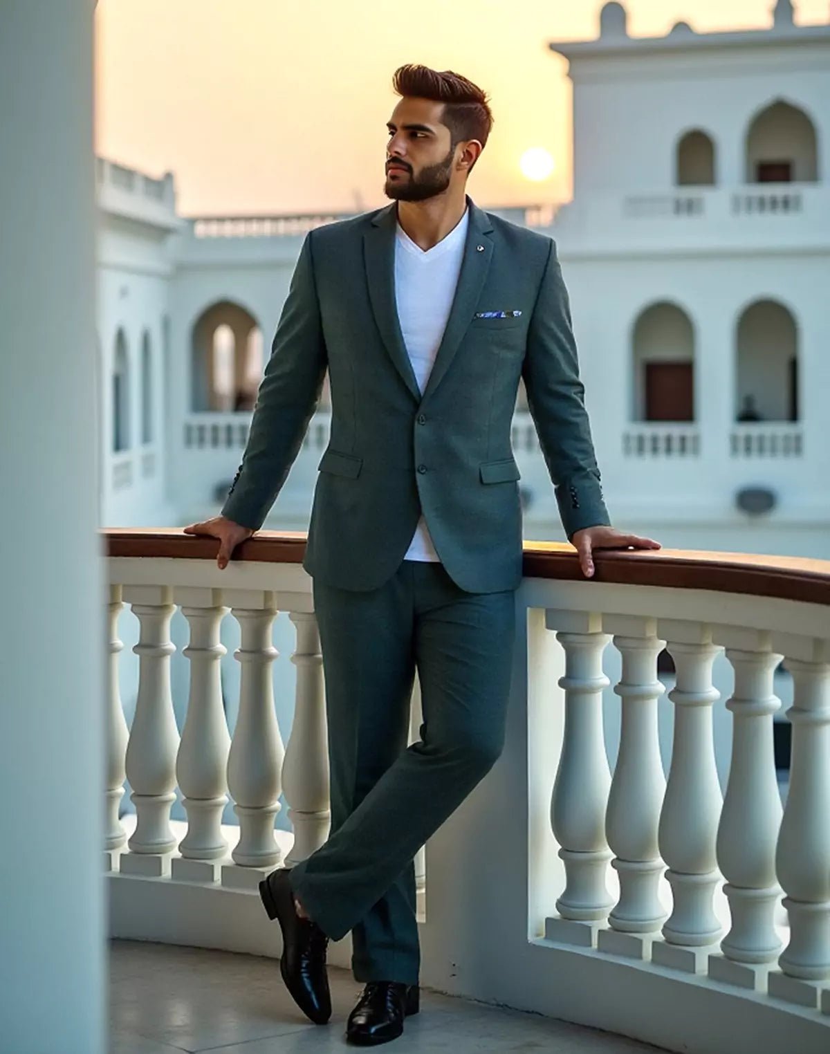 Image of Green Classic Textured Polyester Viscose Blazer - South India Shopping Mall