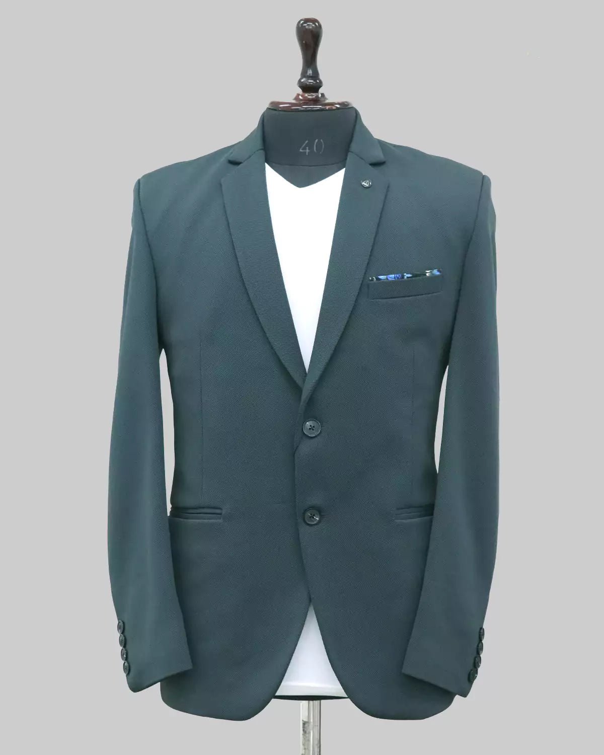 Image of Green Classic Textured Polyester Viscose Blazer - South India Shopping Mall