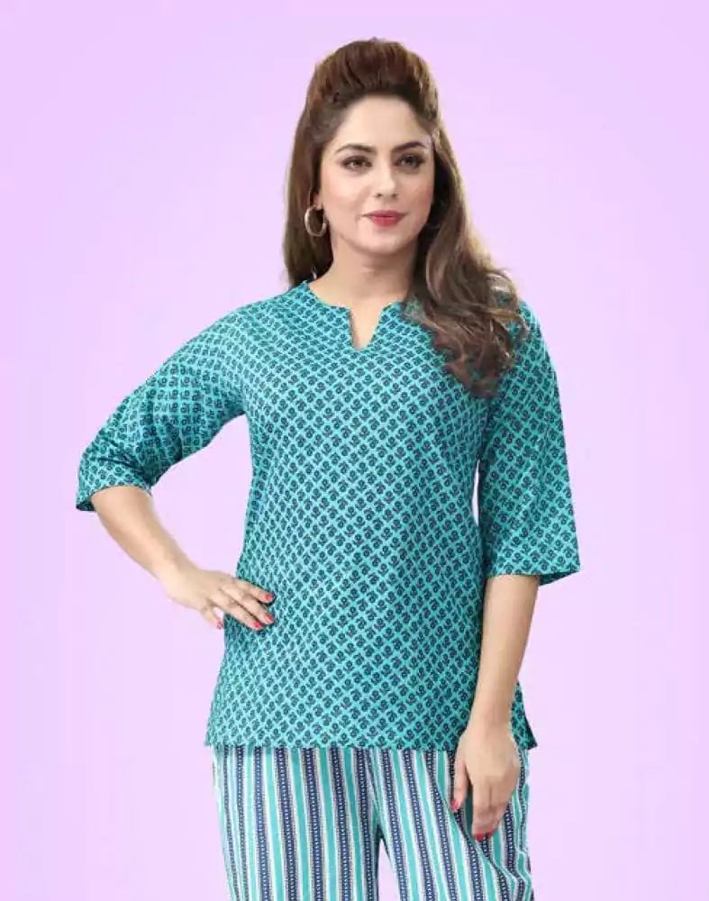 Image of Green Colour Floral Printed Night Suit - South India Shopping Mall