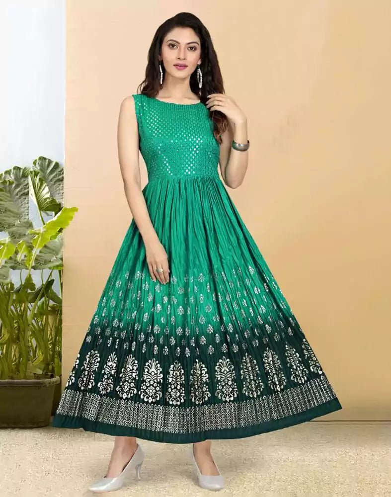 Image of Green Coloured Embellished work Silk Fabric Kurti - South India Shopping Mall