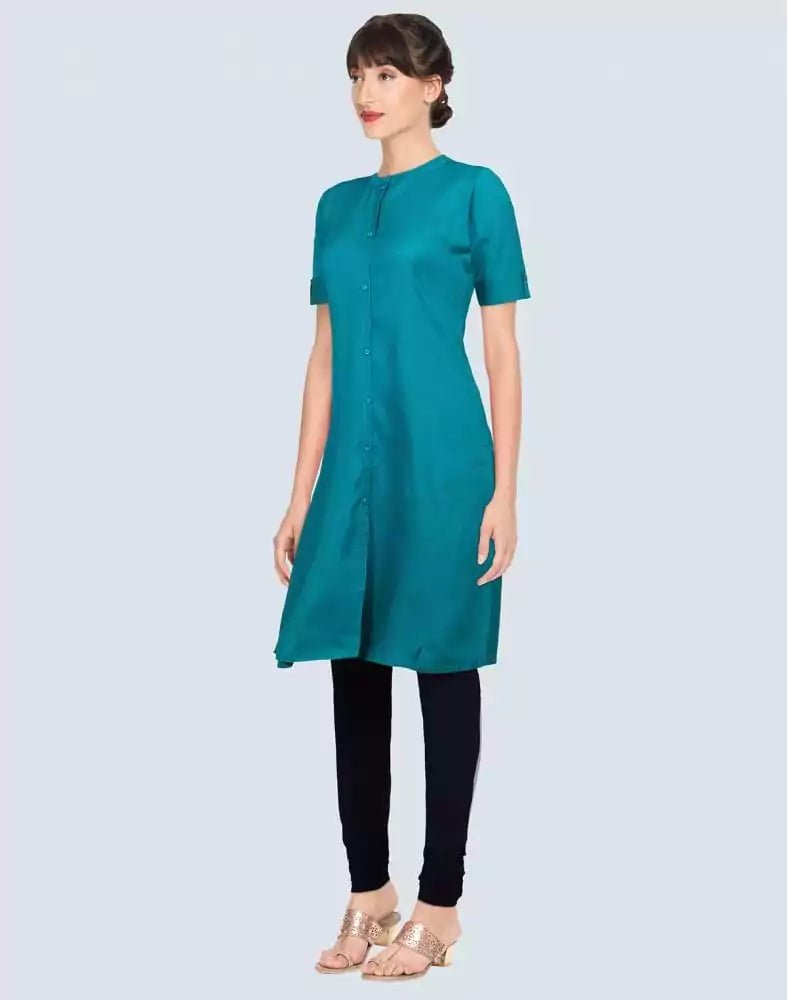 Image of Green Cotton Plain Kurti - South India Shopping Mall