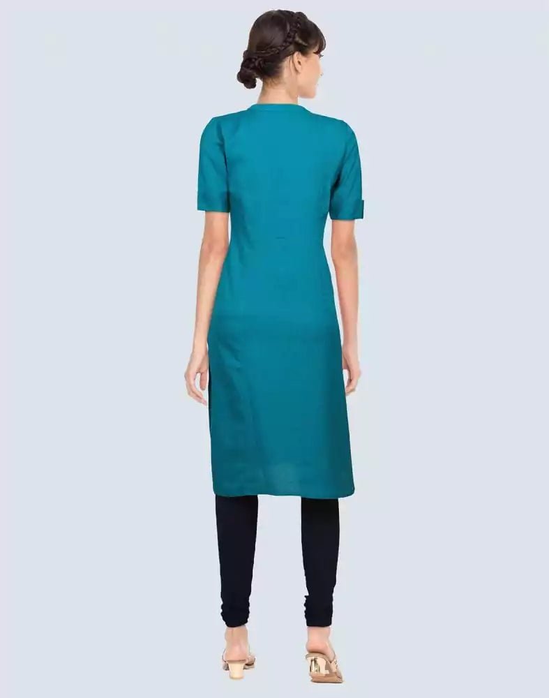 Image of Green Cotton Plain Kurti - South India Shopping Mall