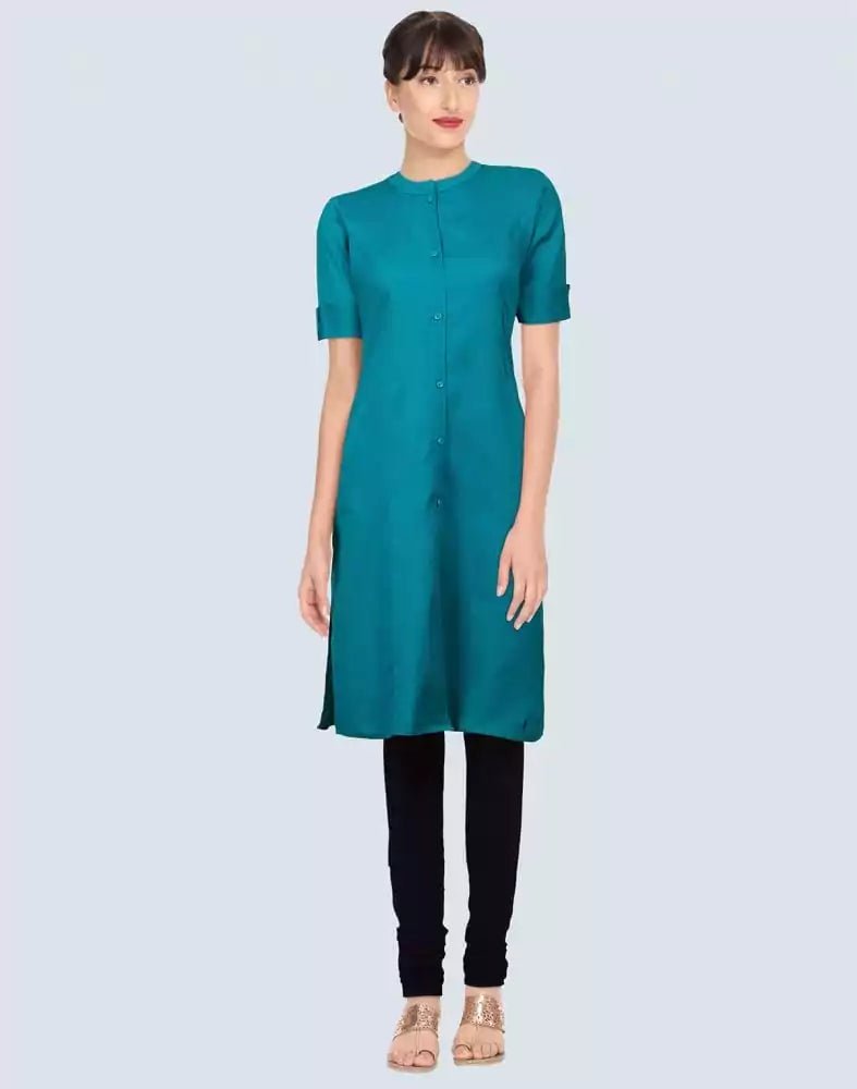 Image of Green Cotton Plain Kurti - South India Shopping Mall