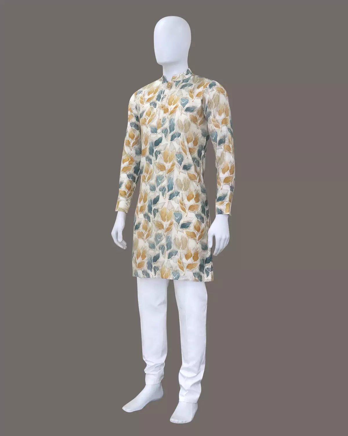 Image of Green Floral Mica Print Cotton Silk Kurta - South India Shopping Mall