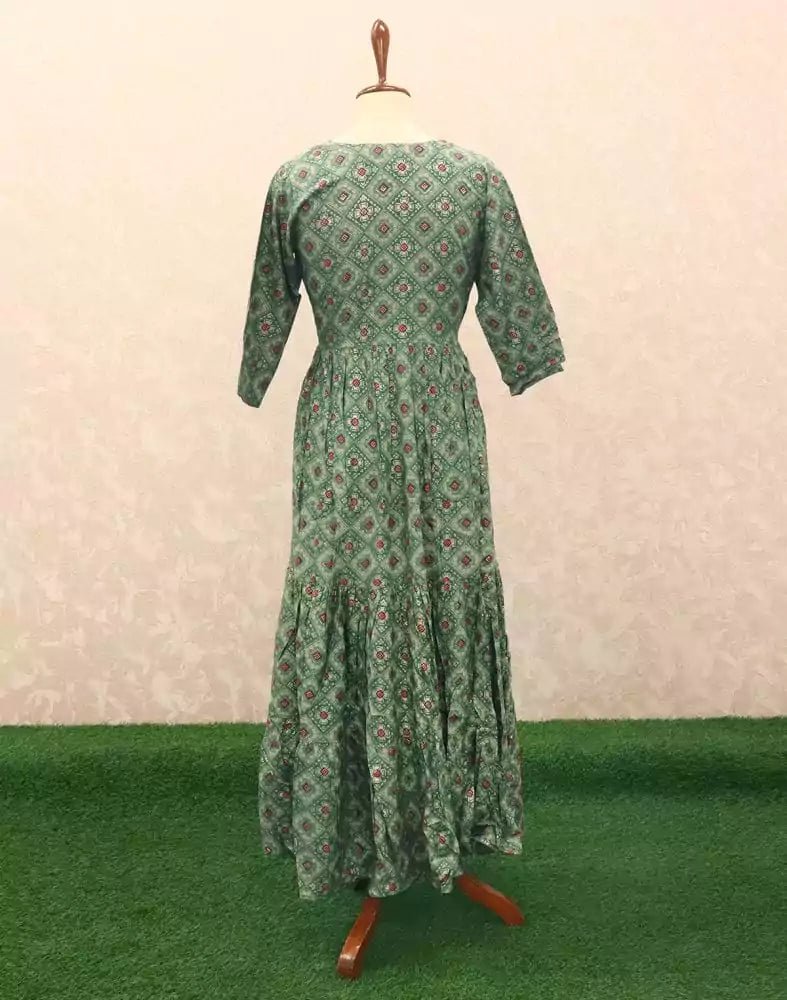 Image of Green Geometric Mirror work Silk Kurti - South India Shopping Mall