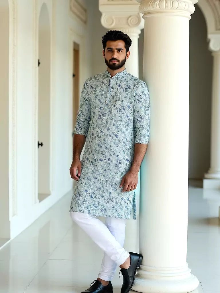 Image of Green Multi Abstract Print Cotton Kurta Pyjama Set - South India Shopping Mall