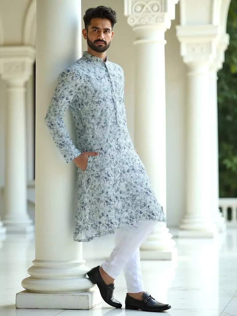 Image of Green Multi Abstract Print Cotton Kurta Pyjama Set - South India Shopping Mall