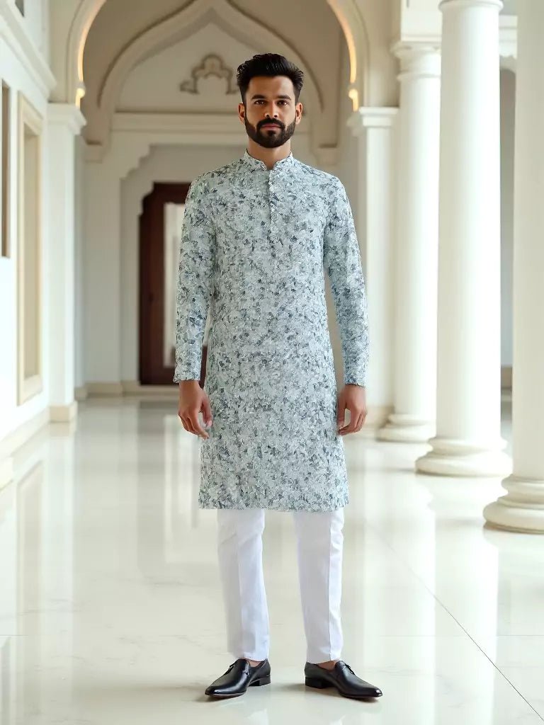 Image of Green Multi Abstract Print Cotton Kurta Pyjama Set - South India Shopping Mall