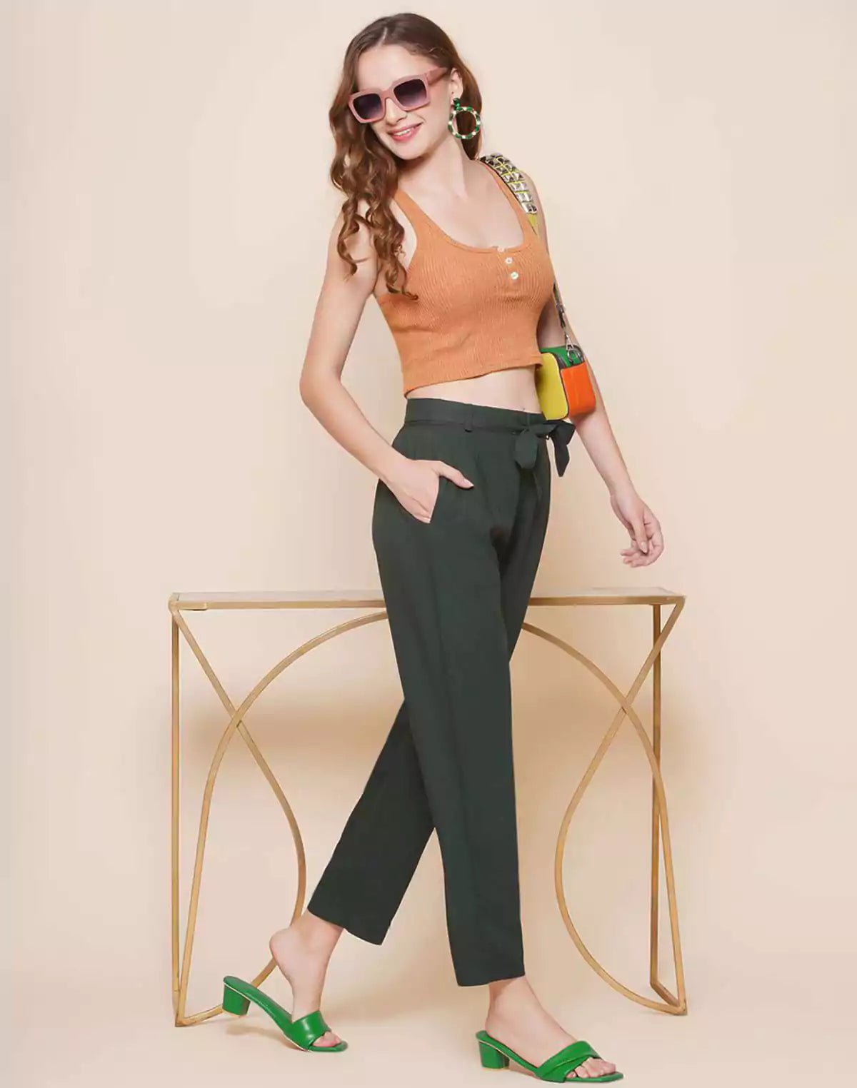 Image of Green Plain Rayon Pant - South India Shopping Mall