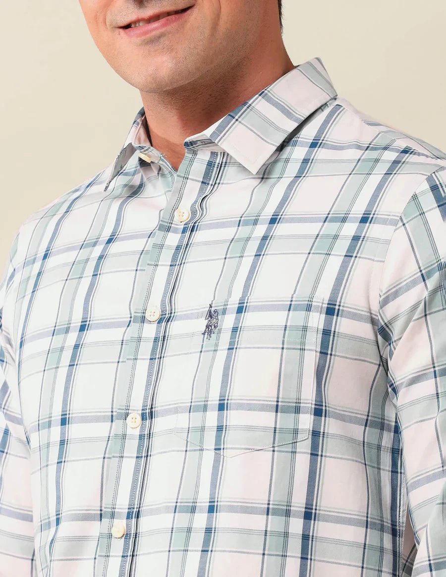 Image of Green Tartan Check Tailored Fit Cotton Stylish Shirt - South India Shopping Mall