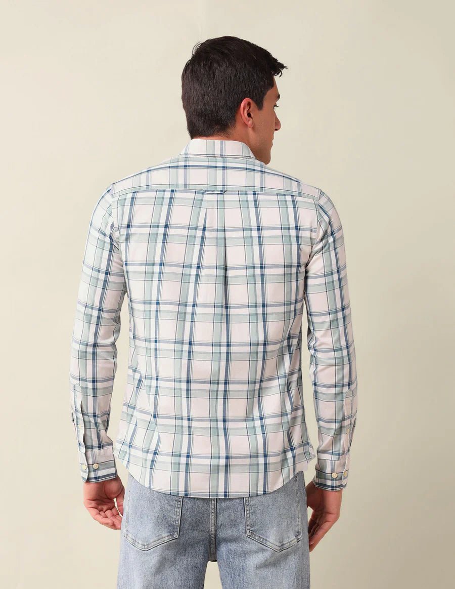 Image of Green Tartan Check Tailored Fit Cotton Stylish Shirt - South India Shopping Mall