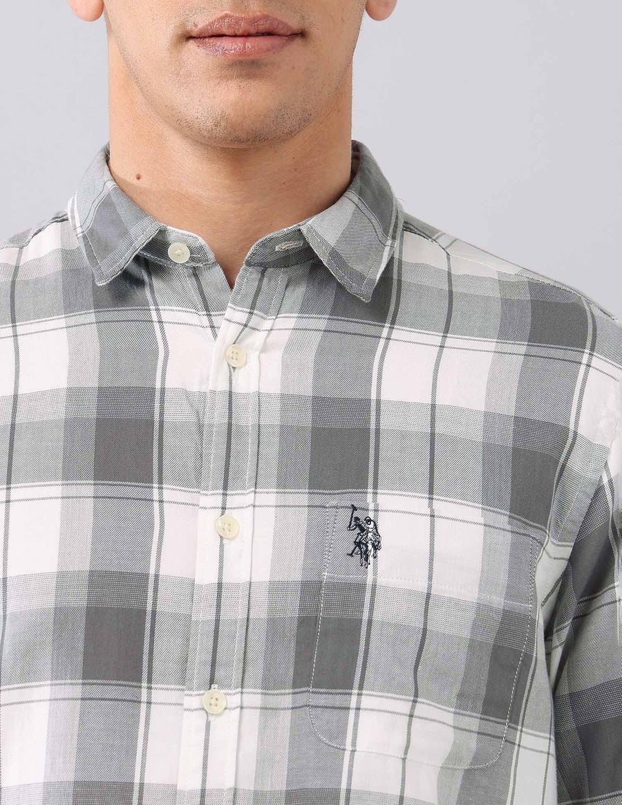 Image of Grey All Over Checked Cotton Classic Shirt - South India Shopping Mall
