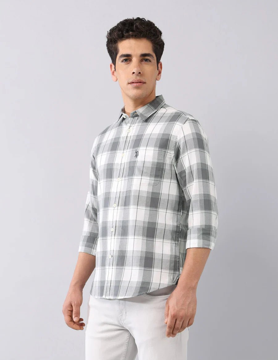 Image of Grey All Over Checked Cotton Classic Shirt - South India Shopping Mall