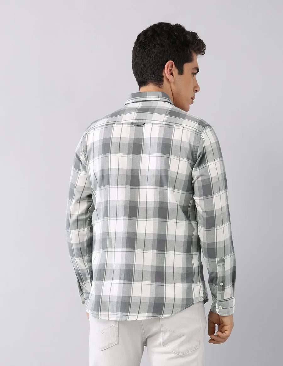 Image of Grey All Over Checked Cotton Classic Shirt - South India Shopping Mall