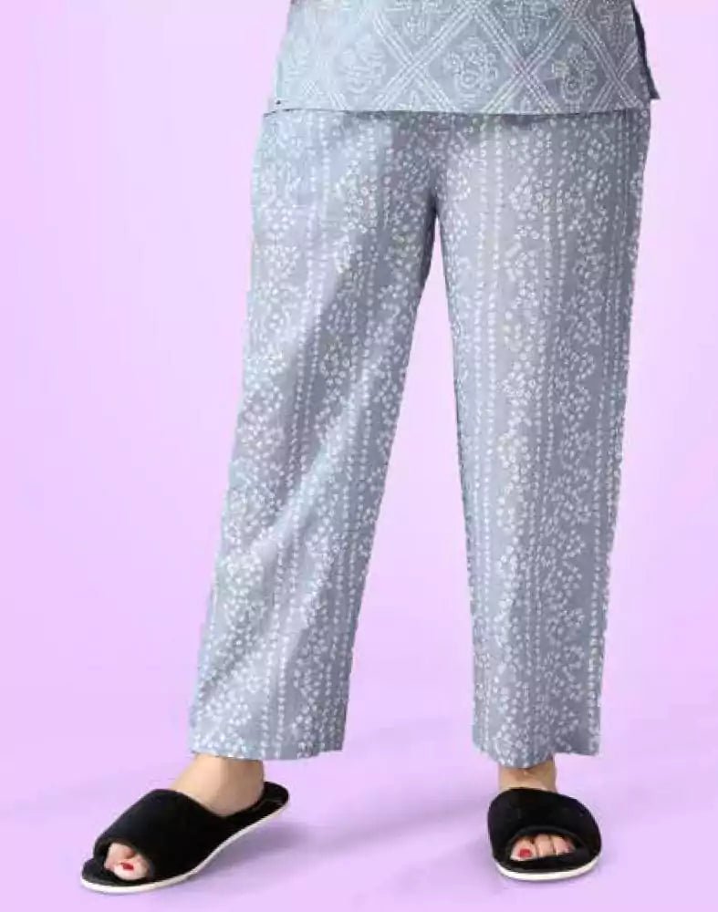 Image of Grey Bandhini Cotton Printed Night Suit - South India Shopping Mall