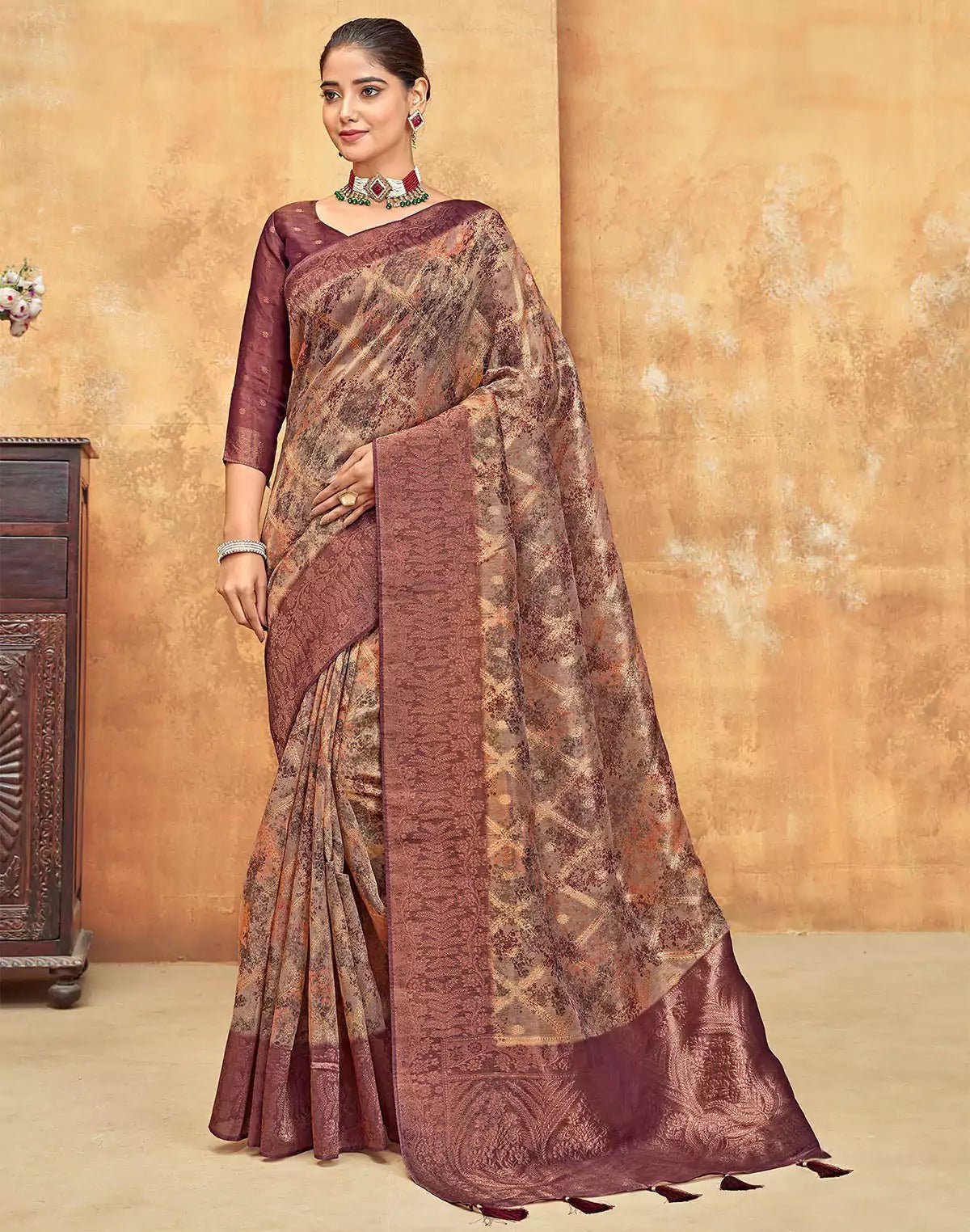 Image of Grey Butta Pattern Organza Self Saree - South India Shopping Mall