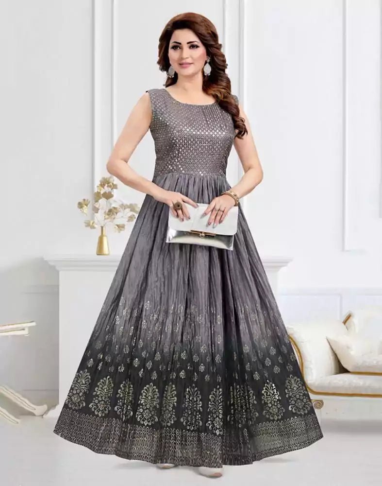 Image of Grey Coloured Embellished work Silk Fabric Kurti - South India Shopping Mall