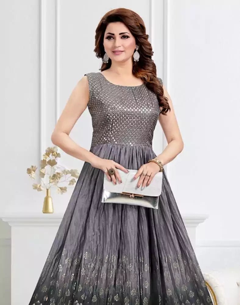 Image of Grey Coloured Embellished work Silk Fabric Kurti - South India Shopping Mall