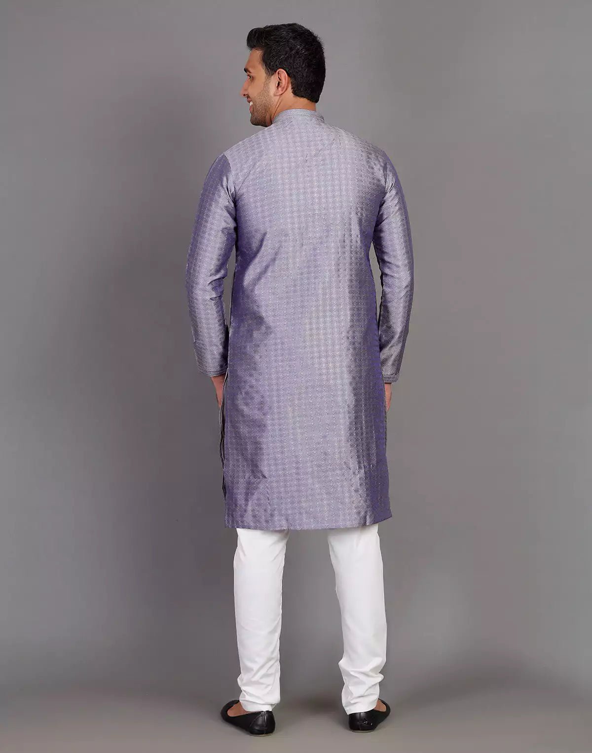 Image of Grey Coloured Self Design Stones Work Soft Silk Kurta Set - South India Shopping Mall
