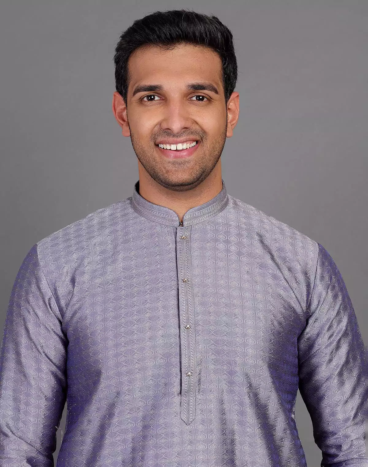 Image of Grey Coloured Self Design Stones Work Soft Silk Kurta Set - South India Shopping Mall