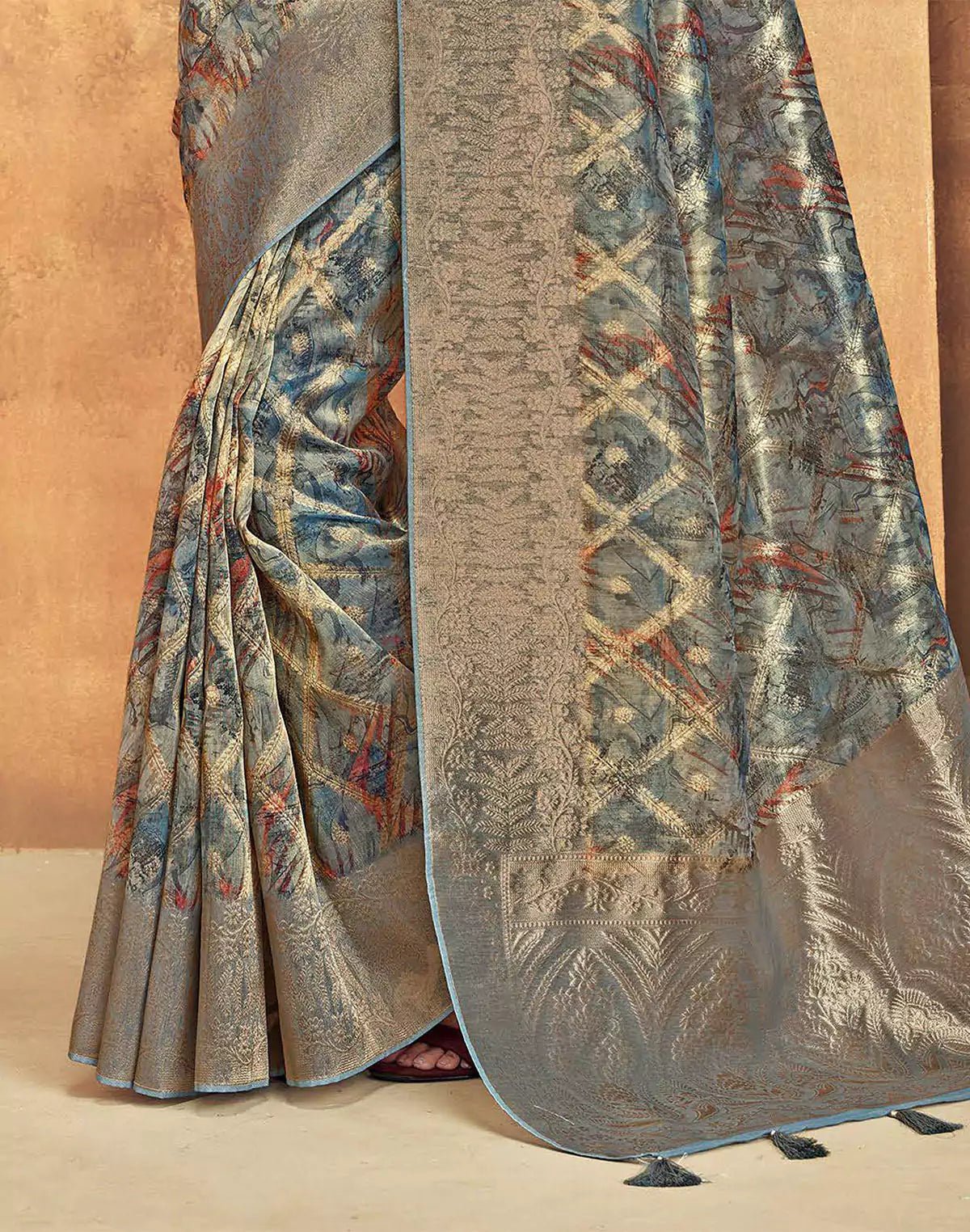 Image of Grey Coloured Stylish Pattern Organza Saree - South India Shopping Mall