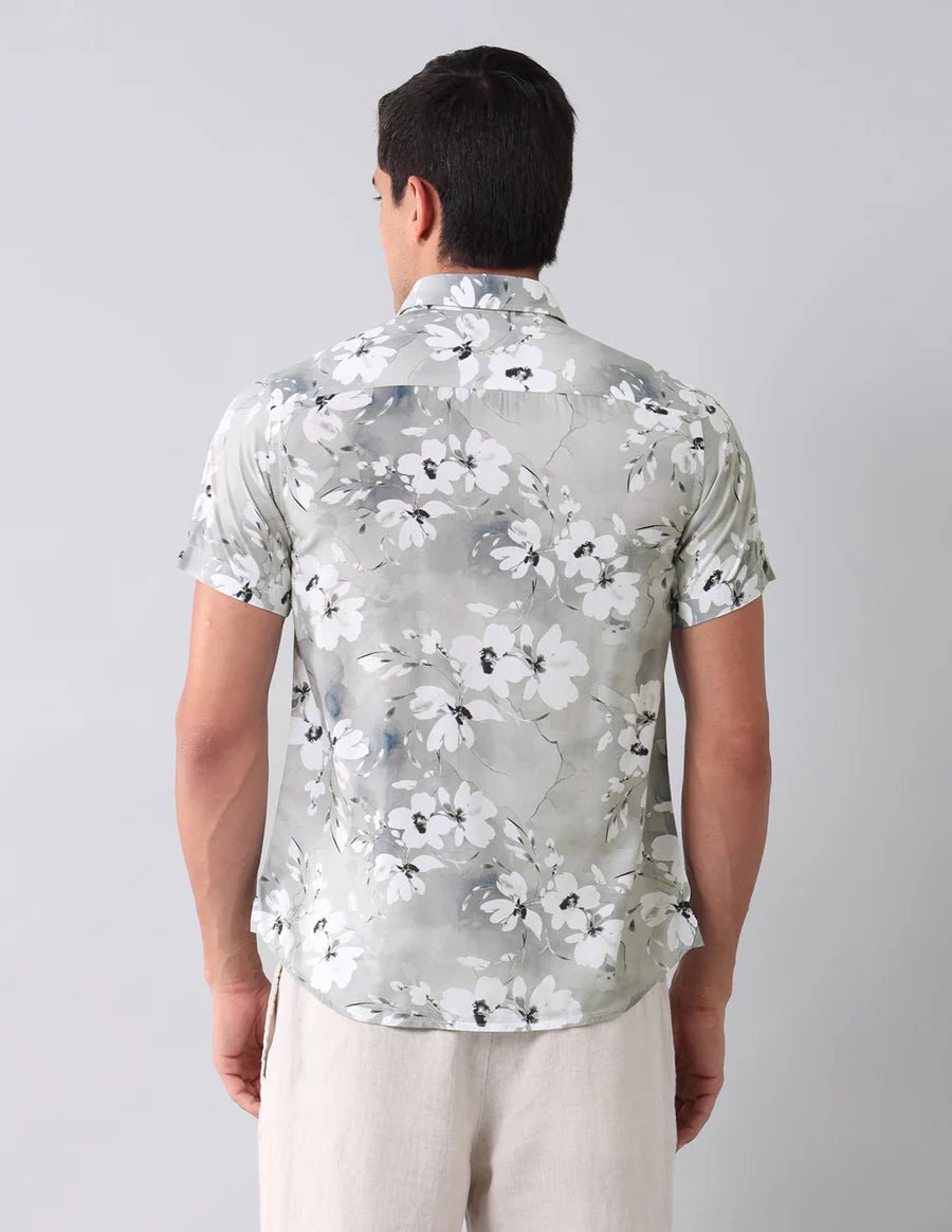 Image of Grey Digital Floral Printed Cotton Blend Casual Half Sleeve Shirt - South India Shopping Mall