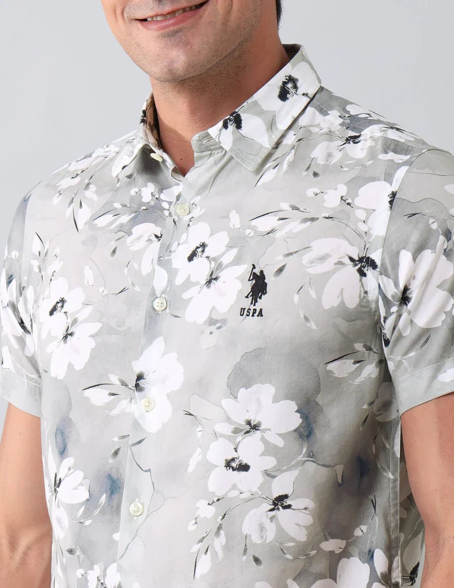 Image of Grey Digital Floral Printed Cotton Blend Casual Half Sleeve Shirt - South India Shopping Mall