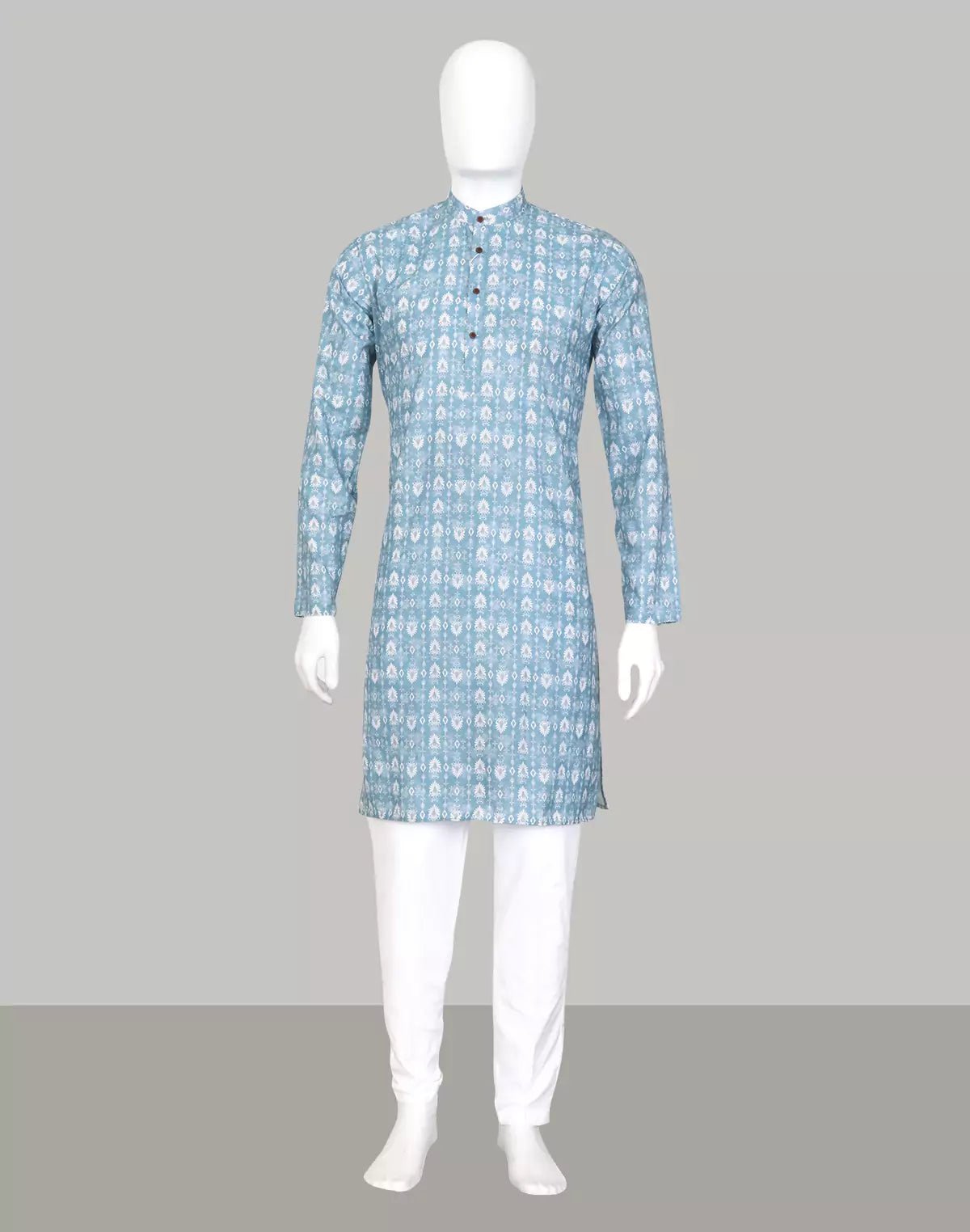 Image of Grey Floral Ethnic Motifs Cotton Kurta Set - South India Shopping Mall