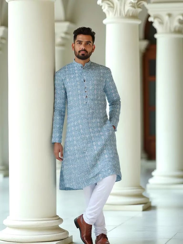 Image of Grey Floral Ethnic Motifs Cotton Kurta Set - South India Shopping Mall