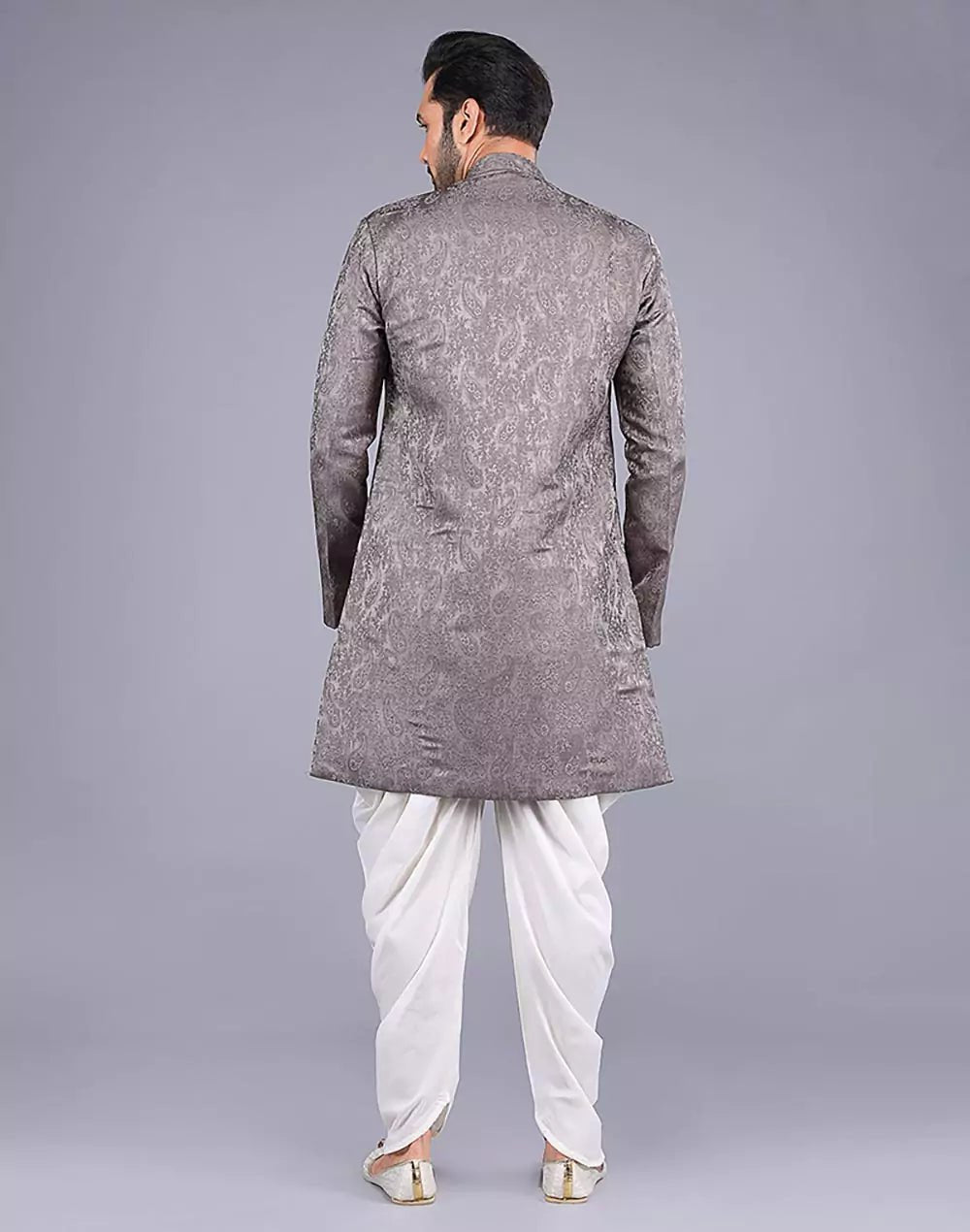 Image of Grey Floral Patterned Jacquard Semi - Indo - South India Shopping Mall